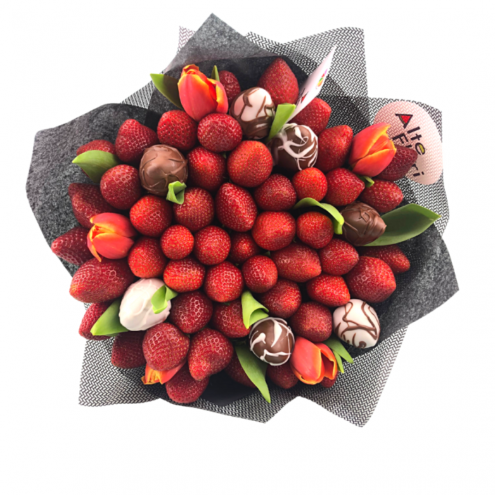 buchet cu capsuni si ciocolata